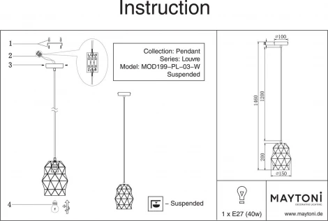 Подвесной светильник Maytoni Louvre MOD199-PL-03-W