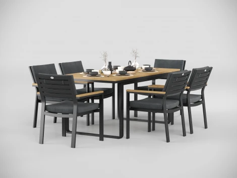 Обеденная группа Gardenini Premium Voglie (Алюминий,Ткань,Тик/Темно-серый,Светлое дерево) арт.DPVGL.010818.C4