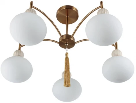 Потолочная люстра на штанге Lumion Gloriya 8272/5C латунь/бежевый/белый, металл/керамика/стекло Е14 5*40W 220V (шарики)