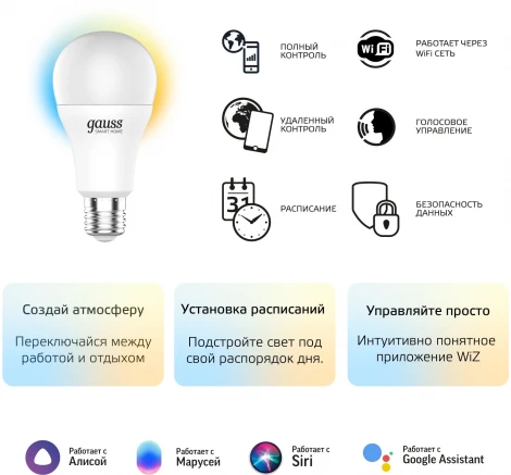 Умная лампочка светодиодная Gauss Smart Home 1130112