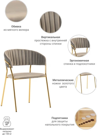 Комплект из 2-х стульев Bradexhome Turin латте, золотые ножки