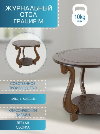 Стол журнальный Грация (М) темно-коричневый от фабрики Mebelik