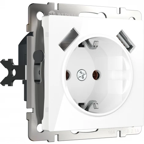 Розетка с заземлением, шторками и USBх2 (белый) Werkel W1171501 (a051141)