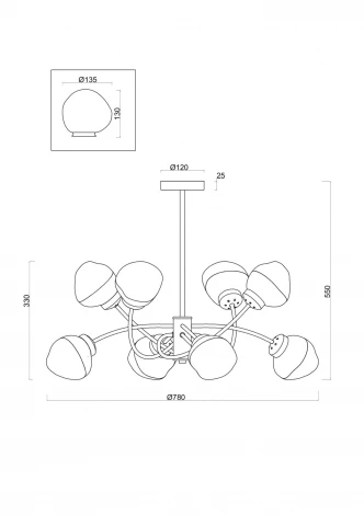 Потолочная люстра на штанге в виде молекул Freya Volani FR8017PL-08MG