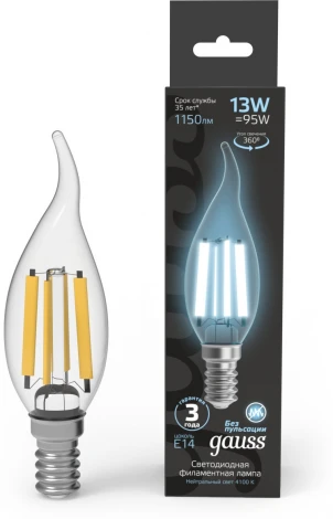 Лампочка светодиодная филаментная Gauss Filament 104801213 Свеча на ветру 13W 1150lm 4100К Е14 LED
