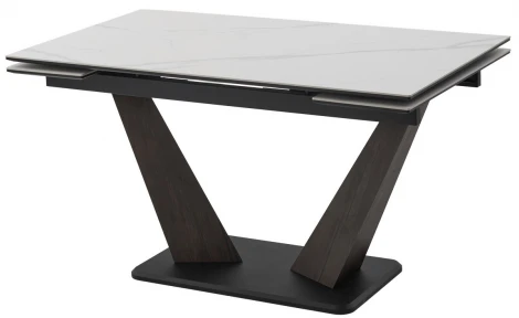 Стол ВИРДЖИНИЯ 140 цвет MATTE БЕЛЫЙ МРАМОР, керамика / ЛЕСНОЙ ОРЕХ, ЧЕРНЫЙ M-City 64613