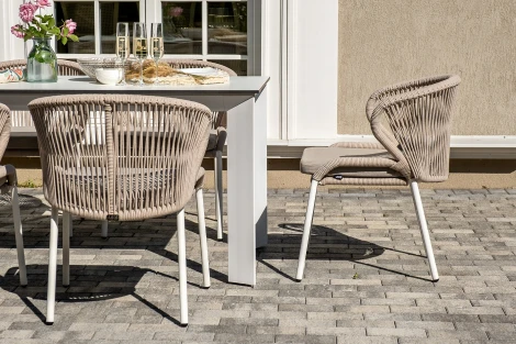 "Венето" обеденная группа на 6 персон со стульями "Милан", каркас белый, роуп бежевый 4SIS арт.УТ-00009334