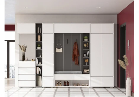 Прихожая Woodville Роут белый / графит комплектация 2