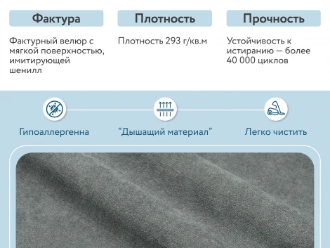 Диван тканевый прямой серо-голубой D1 Брайтон AAA41396003 Happy 980