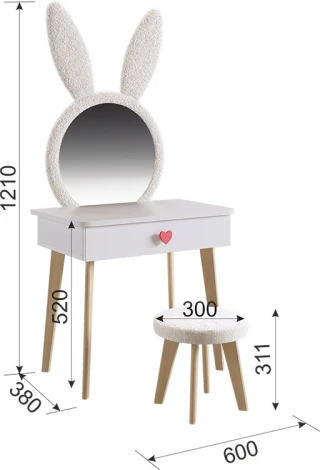 Набор детский Зайка Mebelson (ЛДСП,Зеркало,Ткань/Светлое дерево,Белый) арт.MK-0019.2707