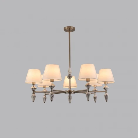 Потолочная люстра на штанге 8274/7 никель/белый/серый, металл/керамика/ткань Е14 7*40W 220V