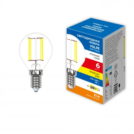 Лампочка светодиодная филаментная Volpe LED-G45-SLF LED-G45-6W/3000K/E14/CL/SLF