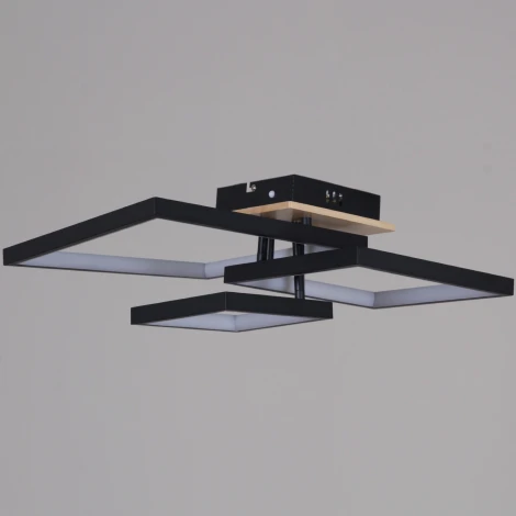 Потолочная люстра светодиодная на штанге с пультом с регулировкой цветовой температуры, яркости и ночным режимом Reluce 98560-0.3-03 BK+WOOD