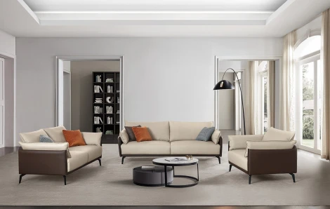 Диван ESF ELEGANTE NAPPA SF015 (3-х местный) бежевый 6615-коричневый/Кожа