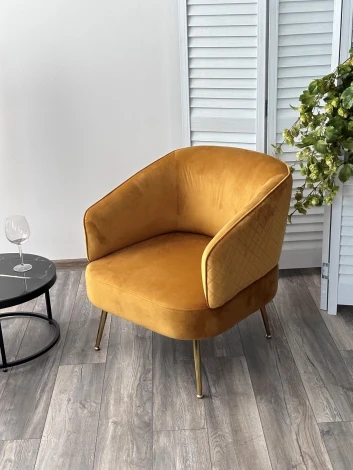 Кресло MUSSELS BLUVEL-68 желтый, велюр / золотой каркас М-City