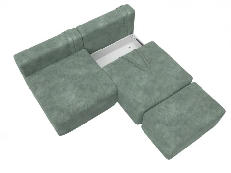 Диван прямой модульный с пуфом Лига-060 НПБ (ЛДСП,Брус,Фанера/Пластик/Велюр/Зеленый) Лига Диванов 129671