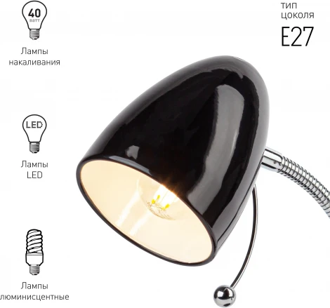 Офисная настольная лампа ЭРА N-116-Е27-40W-BK (220V, выключатель)