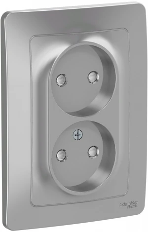 Розетка встраиваемая двойная без заземления со шторками (алюминий) Systeme Electric Blanca BLNRS000123