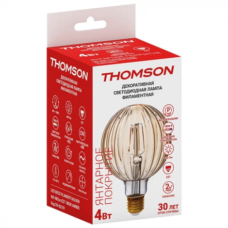 Лампочка светодиодная филаментная прозрачный шар E27 4W Thomson Deco Baloon TH-B2191