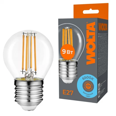 Светодиодная лампа FILAMENT 9Вт 6500K Е27 Wolta WF-G45-9W6KE27