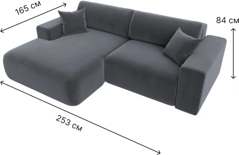 Диван угловой Лига-036 НПБ Классик левый угол (Серый/Велюр) Лига Диванов арт.121378L