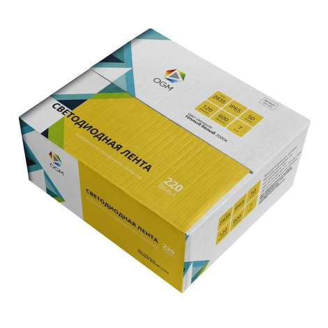 Светодиодная лента 220В 7Вт/м SMD2835 120д/м IP65 600лм/м 50м 3000К OGM O17-07