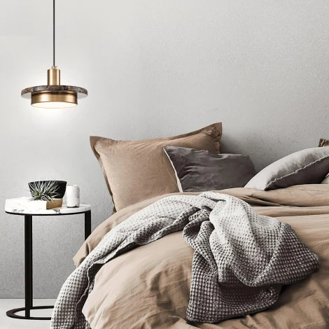 Подвесной светодиодный светильник Escada Torano 10260/1LED Brown marble 12Вт, 4000K, металл/акрил/мрамор, коричневый мрамор (220V, на проводе, круглые)