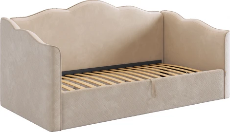Кровать с подъемным механизмом Лея (Софа) 90х200 см Mebelson (ДСП,ЛДСП,Велюр/Кремовый,Латте) арт.KM.S-18.2959