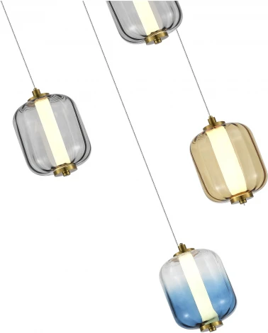 Подвесной светильник ST Luce Summer SL1193.303.05 Латунь/Янтарный,Дымчатый,Голубой LED 5*10W 3000K (220V, на проводе, круглые)