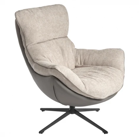 Комплект кресло HUG светло-серый, экокожа, шенилл с оттоманкой светло-серый, экокожа Bradex Home арт.FR 1013K