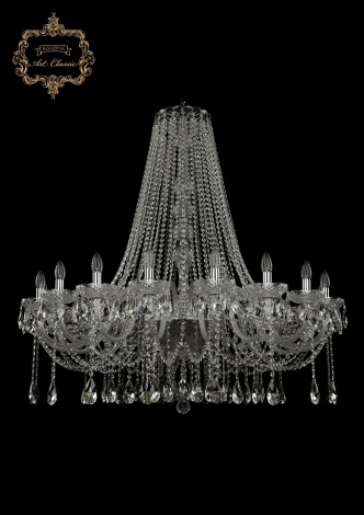 Подвесная большая люстра Art Classic 11.12 11.12.18.400.h-117.Cr.Sp (220V, хрусталь, на цепи, подсвечник, свеча)