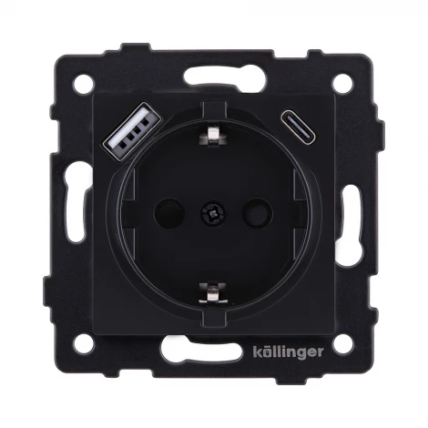 Розетка штепсельная SCHUKO 16A/250 В с USB A+C 20W, черный матовый Kollinger REA-004BM для Aspekt, Eleganz, Reflex