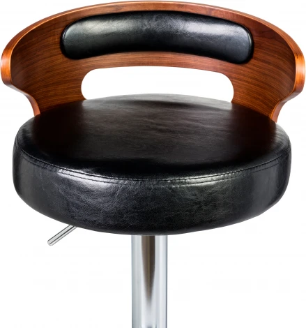 Стул барный DOBRIN FRED (коричневое дерево, чёрный) 1018-LMZ FRED, цвет сиденья черный, каркаса коричневое основания хром