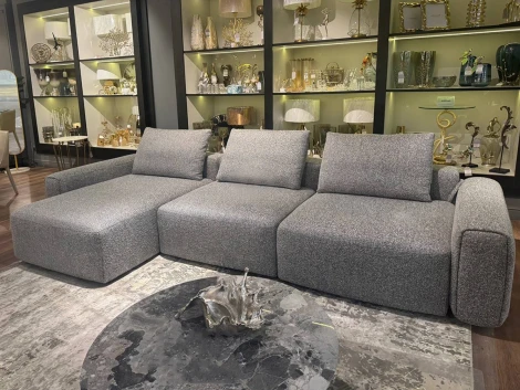 Диван трехместный Турин(Turin)(3 секции) с канапе и мех черно/серый Santo1606 355*163,5**68см Garda Decor