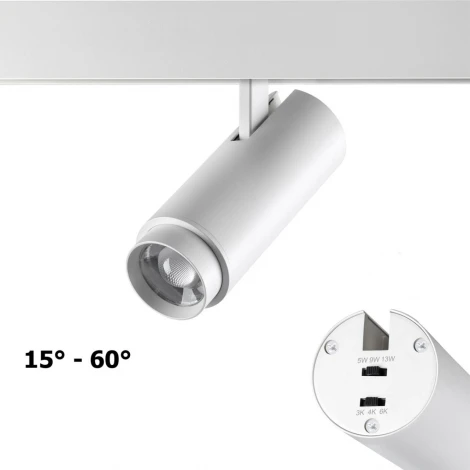 Трековый светильник для низков. шинопровода с переключ. цветовой температуры и мощности Novotech Flum 359206 SHINO белый IP20 LED 3000К\4000К\6000К 5W/9W/13W 48V (круглые)