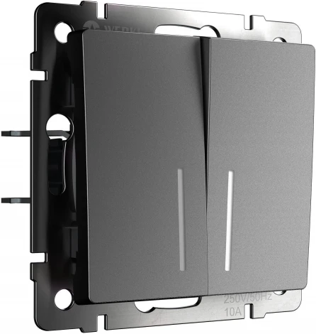 Выключатель двухклавишный проходной с подсветкой (графит матовый) Werkel W1122164 (a063102)