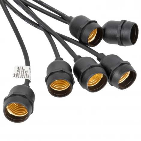 Гирлянда для освещения теплиц 5м + 3м сетевой шнур. 6 подвесов 1м с патроном E27, шаг 100см Uniel UDL-K230 6/E27/5M IP54 BLACK BELT-LIGHT GREENHOUSE