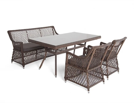 Обеденная группа плетеная на 4 персоны, цвет коричневый 4SIS Катания KATS2C2T-4-SET brown