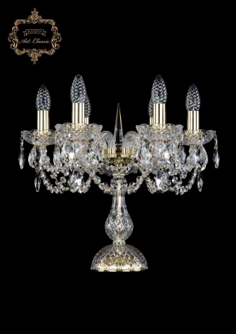 Интерьерная настольная лампа Art Classic 12.11 12.11.6.141-37.Gd.Sp (220V, хрусталь, подвески, подсвечник, свеча)