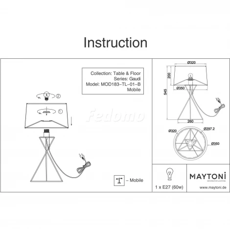 Интерьерная настольная лампа Maytoni Gaudi MOD183-TL-01-B