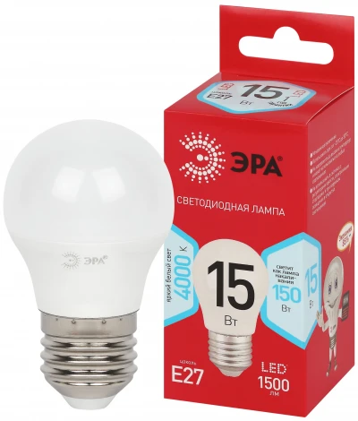 Лампочка светодиодная E27 15Вт ЭРА LED P45-15W-840-E27 R LED P45-15W-840-E27 R