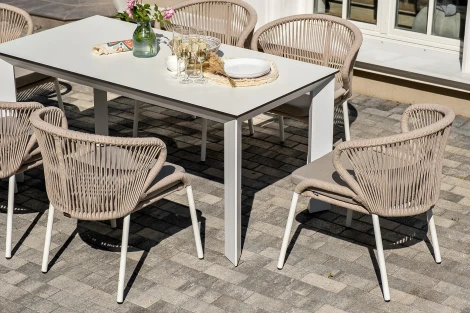"Венето" обеденная группа на 6 персон со стульями "Милан", каркас белый, роуп бежевый 4SIS арт.УТ-00009334