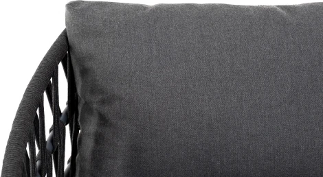 "Диего" диван 2-местный плетеный из роупа, каркас алюминий темно-серый (RAL7024) муар, роуп темно-серый круглый, ткань темно-серая 027 4SIS арт.УТ-00006825