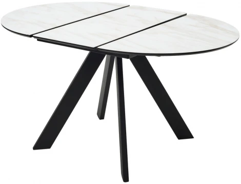 Стол БОНЖУР 100 БЕЖЕВЫЙ МРАМОР (ЛЕОНАРДО), черная шагрень, стекло / ЧЕРНЫЙ каркас М-City