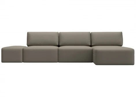 Диван угловой модульный с пуфом Лига-060 НПБ Лонг угол универсальный (ЛДСП,Брус,Фанера/Пластик/Экокожа/Бежевый) Лига Диванов 130068