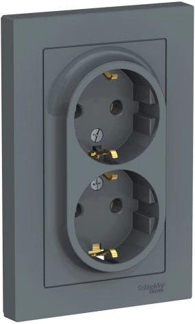 Розетка встраиваемая двойная с заземлением (грифель) Systeme Electric AtlasDesign ATN000724