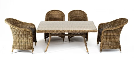 "Латте–140 R" обеденная группа плетеная, цвет соломенный 4SIS арт.УТ-00007283