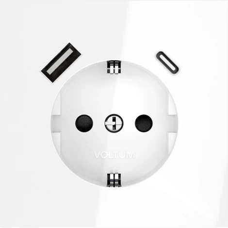 Розетка с заземлением, шторками и USB Type A+С (белый глянцевый) Voltum S70 VLS040501