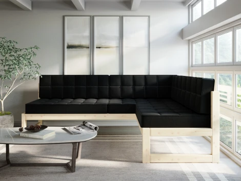 Диван Arsko угловой Сега У сосна велюр черный
