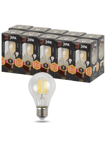 Лампочка светодиодная филаментная E27 9W ЭРА F-LED A60-9W-827-E27